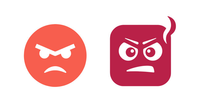 Red Angry Emoji Face Icons Expressing Frustration and Rage in Round and Square Styles