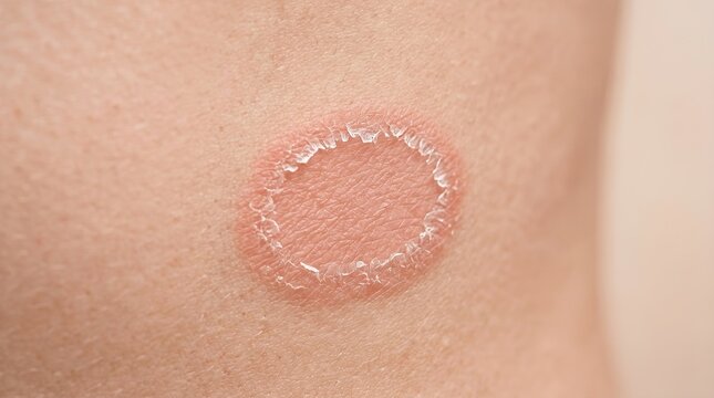 Close up of ringworm tinea corporis fungal infection on human skin
