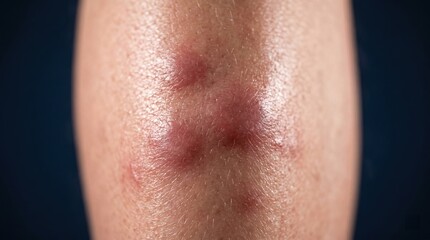 Naklejka premium Close up of itchy red bug bites or hives on human leg