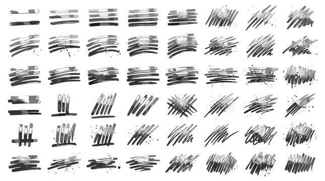 Collection of black and white brush stroke textures and artistic paint smears for design