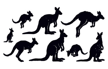 Kangaroo Australian Animal Silhouette Set © Bipudas
