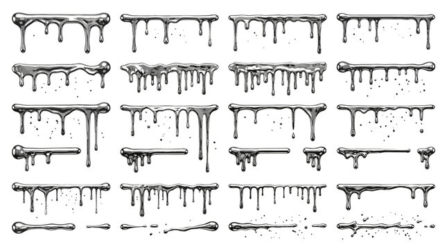 Collection of various melting icicles with water dripping on a textured surface