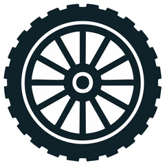 Obraz premium Graphic vector icon of a vehicle wheel with spokes and rugged tire tread