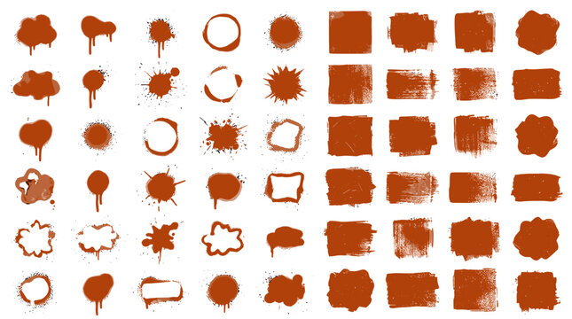 Collection of various brown ink splatters and brush strokes