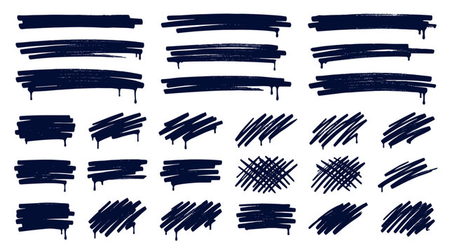 Collection of navy blue brush strokes and paint smears in various styles and textures
