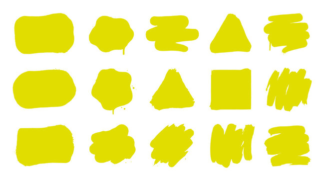 Collection of yellow abstract shapes and brush strokes on for design elements