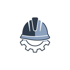 Fototapeta premium Hard hat and gear icon for industrial engineering and construction