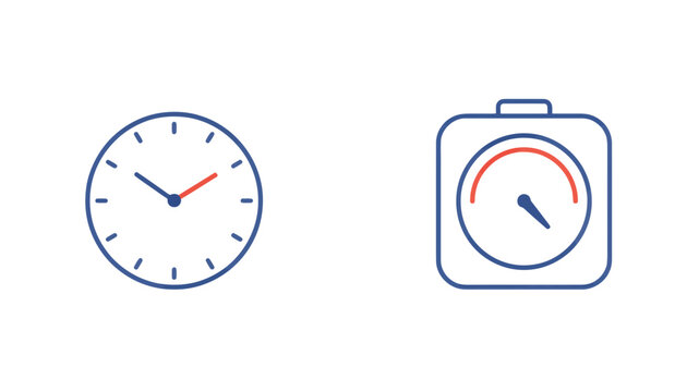 Outline Vector Icons of an Analog Clock and Stopwatch for Time Management and Deadlines
