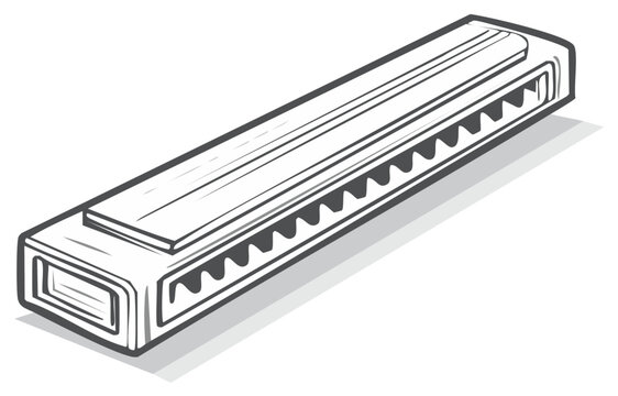 Simple Line Drawing of a Blues Harmonica on a White Surface