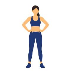 Fototapeta premium Female Fitness Trainer Standing Confidently with Hands on Hips, Athletic Wear Vector Illustration Isolated Transparent Background