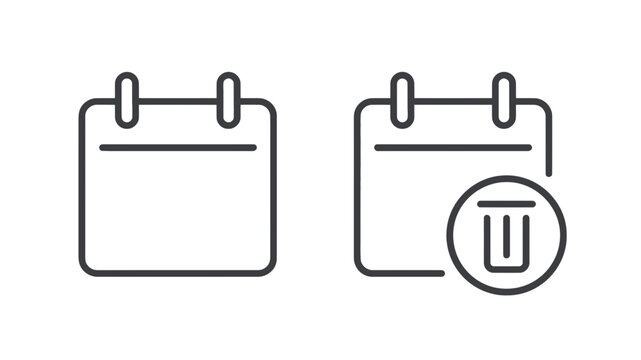 Calendar icons set featuring a blank schedule and a delete event symbol