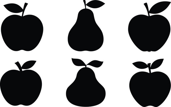Fruits set vector silhouettes collection apple pear simple