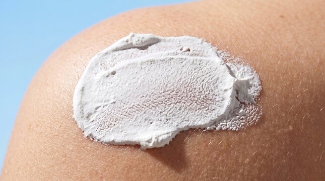 Thick white medicinal ointment or cosmetic cream smeared on human skin
