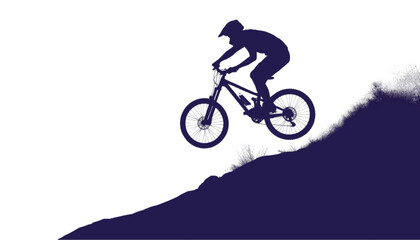 Fototapeta premium Mountain biker jumps over a steep hill in this stylized graphic showing an extreme sports athlete.