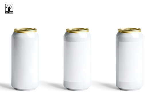 Drink can packaging container aluminum beverage. Cold drink label soda branding mockup. Isolated product design template background.