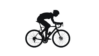 Fototapeta premium Cyclist rides a road bike at high speed during a race showcased as a sharp black silhouette graphic.
