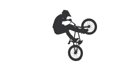 Naklejka premium Bmx rider silhouette executes a professional trick with a bicycle against a bright white background.
