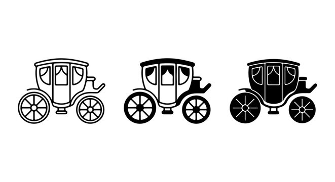 Elegant Carriage Icons, Vintage Horse-Drawn Vehicle Vector Set, Classic Transportation Graphics