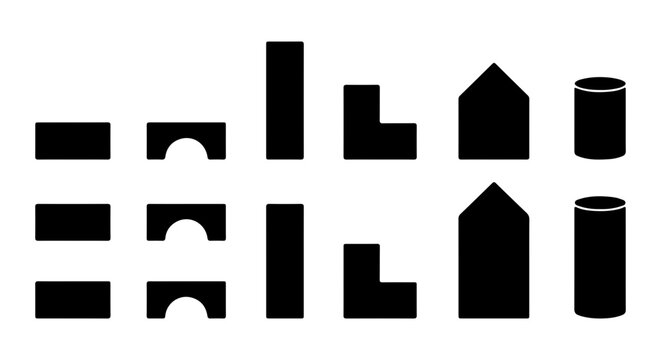 Geometric Building Blocks, Simple Shapes, Construction Elements, Kids Play Toys, Vector Art