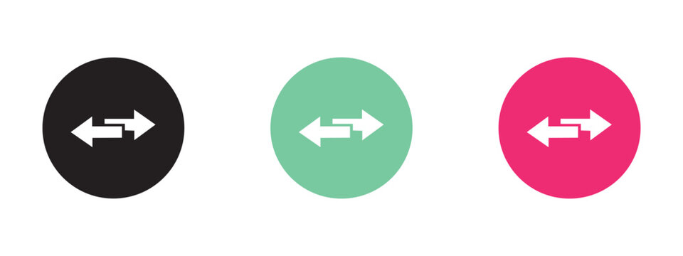 Set of three circular bidirectional horizontal arrow icons with bidirectional