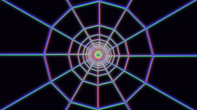 Visual effect of neon web structure with intricate lines in dark space
