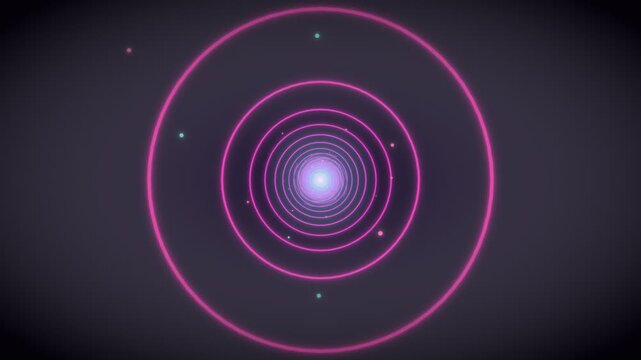 Bright circles radiate from a central point on a dark background