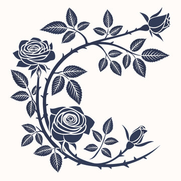 Elegant blue rose and leaf illustration with intricate details illustration intricate
