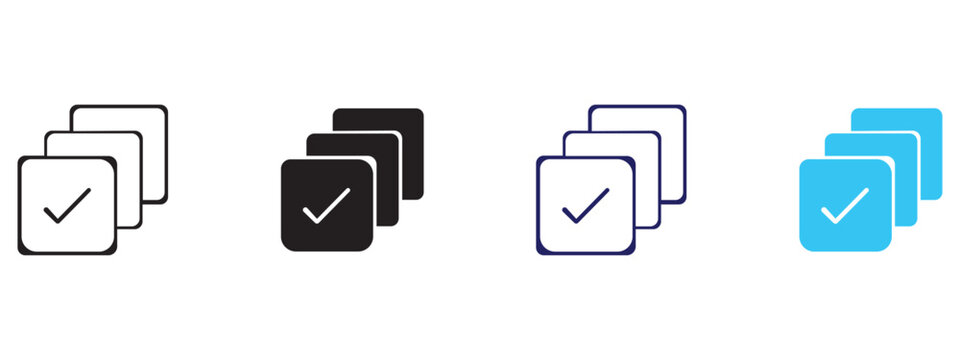 Stack of three blue and monochrome check boxes icon set with checkbox, selection
