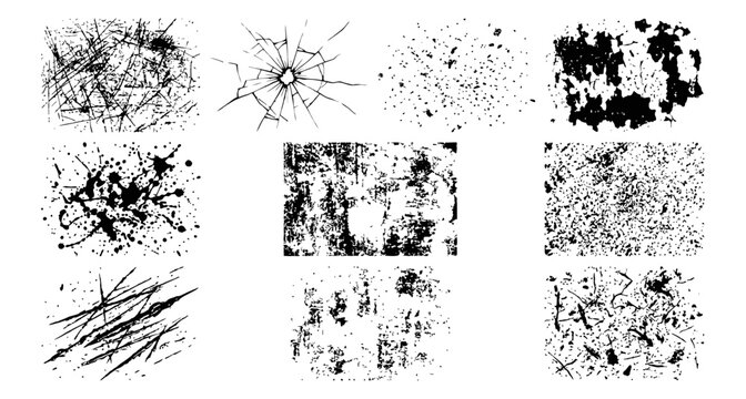 Black Grunge Texture Overlay Set for Distressed Graphic Design