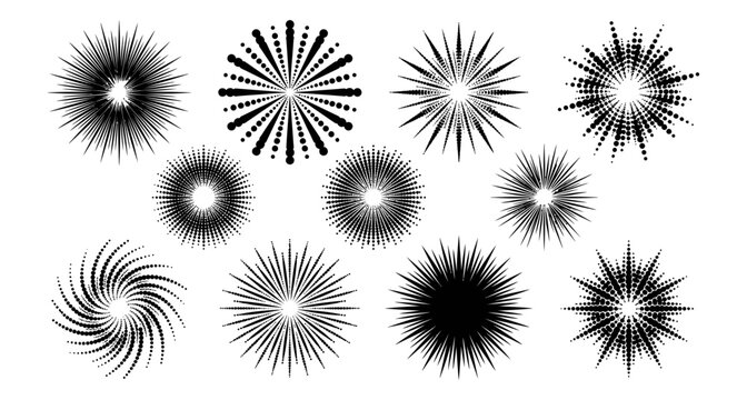 Collection of Abstract Sunburst and Geometric Star Elements
