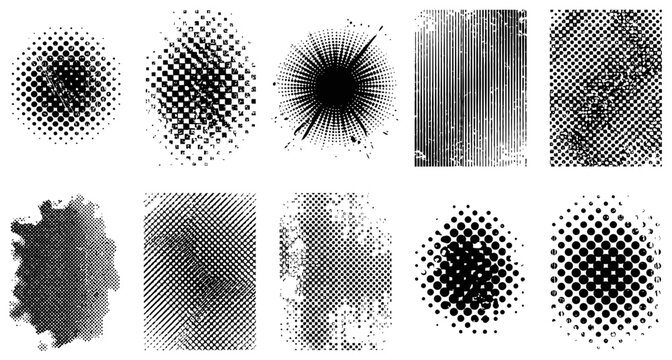 Collection of Distressed Grunge Halftone Texture Elements