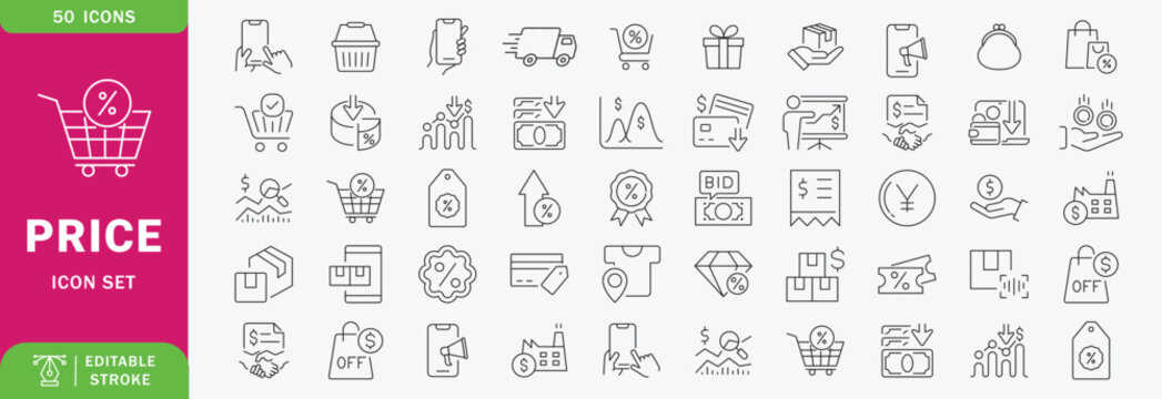 Price icon set. Invoice and discount symbol. Vector illustration