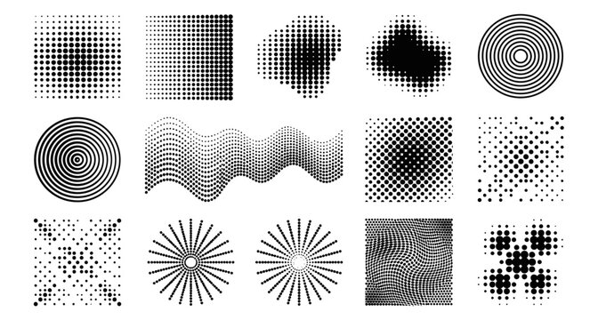 Abstract Halftone Patterns and Geometric Graphic Design Set