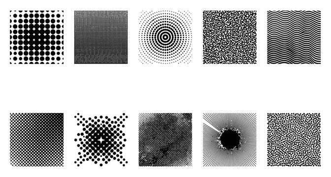 Monochrome Abstract Texture Patterns and Graphic Design Elements