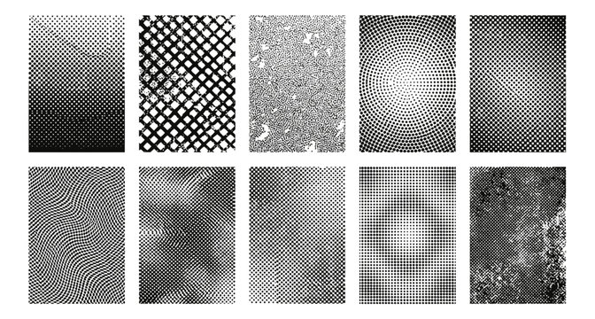 Set of Ten Monochrome Halftone and Distressed Texture Layers