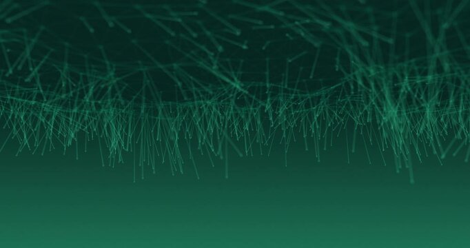 Abstract digital network nodes pulsing on green background. Futuristic information technology concept.