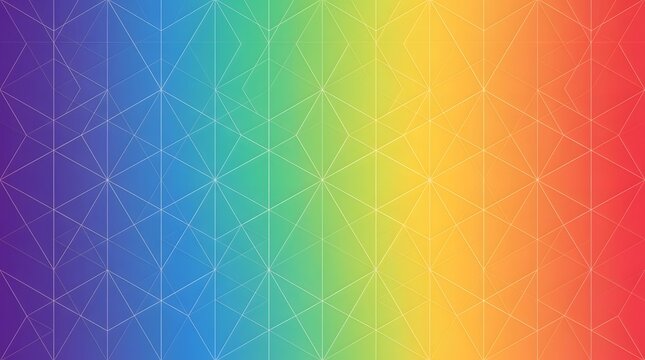 Abstract rainbow gradient background featuring white geometric hexagonal and triangle mesh patterns for modern creative digital design