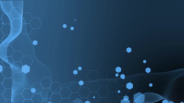 Abstract tech background with glowing hexagons wave lines animation