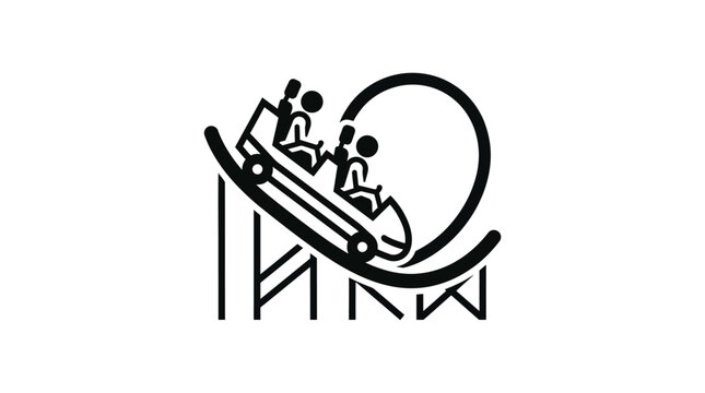 Black line icon of people on rollercoaster.