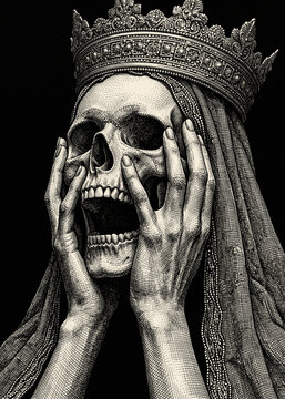 creaming Crowned Skull in Agony Dark Surrealism Art