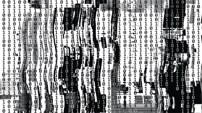 Abstract digital glitch background, binary code, data stream, technology