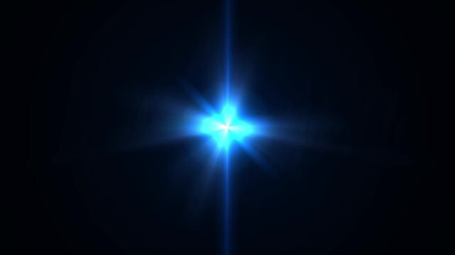 A bright blue starburst light radiates vividly in a dark background, creating an energetic glow with lens flare effects