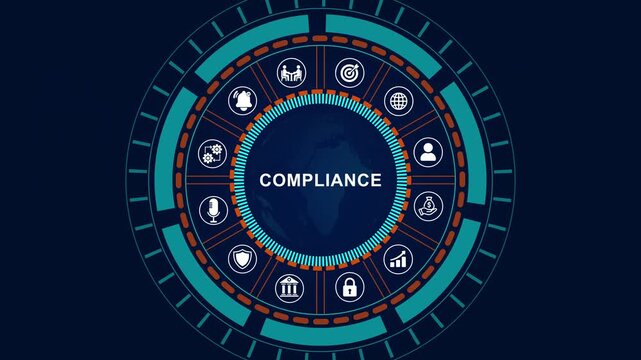 A Compliance button on a futuristic .Business, Technology and network concept. successful business concept on black background with alpha channel. 4k quality animation video
