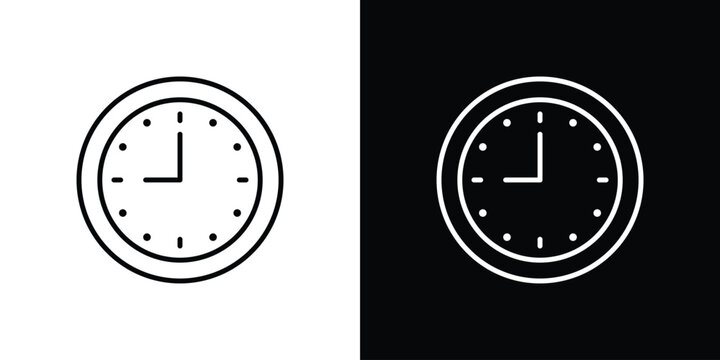 Clock nine icon logo design in editable line strokes