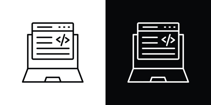Display code icon logo design in editable line strokes