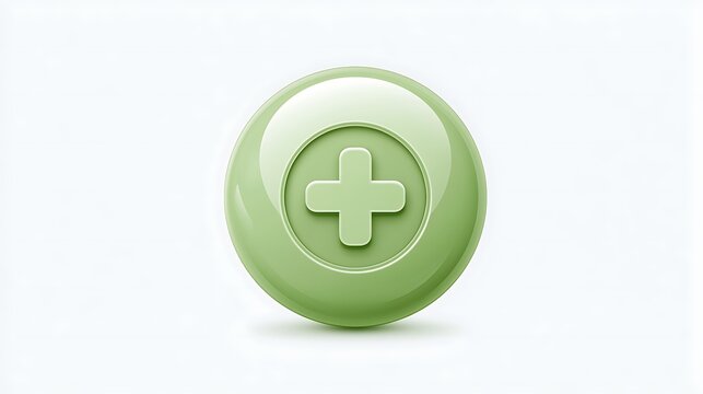 Green glossy plus sign button icon isolated on white background
