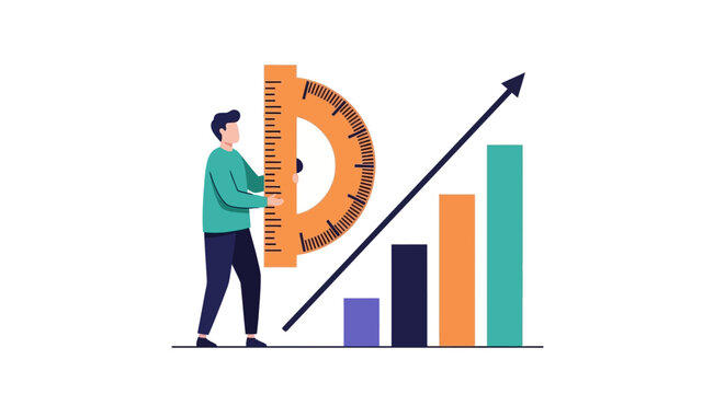 Business professional measuring growth with protractor and chart.