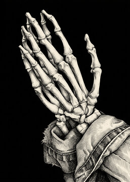 Creepy Skeletal Hands in a Praying Gesture Vintage Etching
