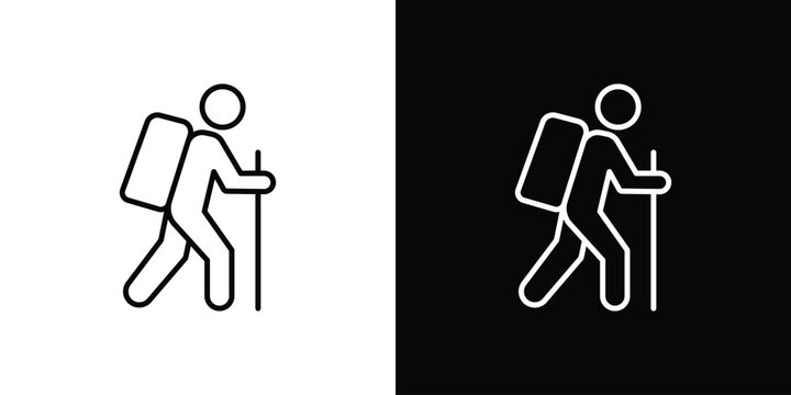 Hiking icon logo design in editable line strokes