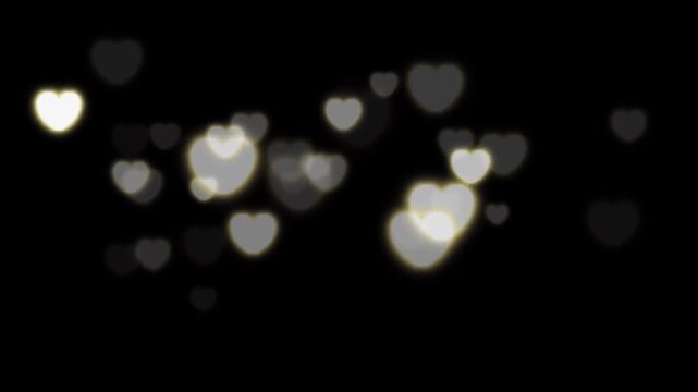 Animation white heart shape particles on black background.